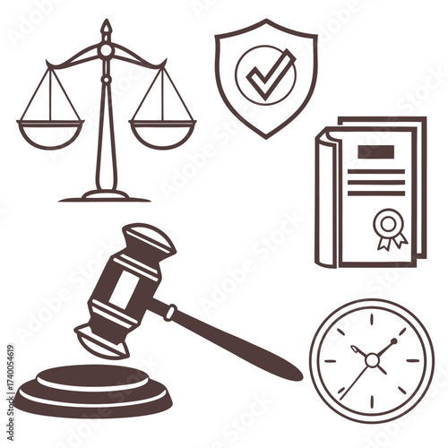 Law icons set justice legal concepts