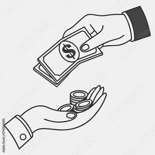 Hand exchange of money illustration
