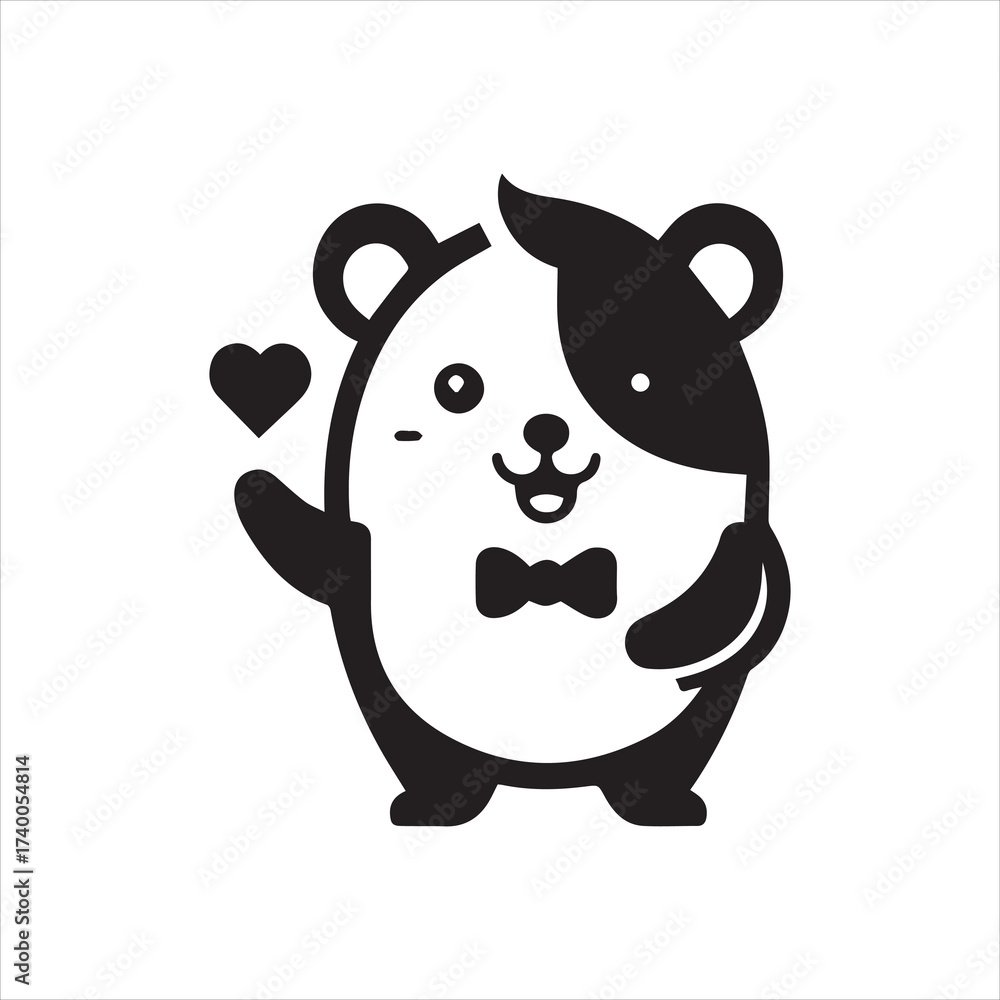 Fototapeta premium Cute Cartoon Animal with Bow Tie and Heart Gesture.