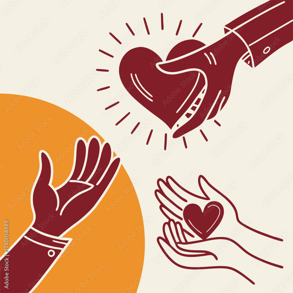 Obraz premium Hands giving and receiving heart graphic