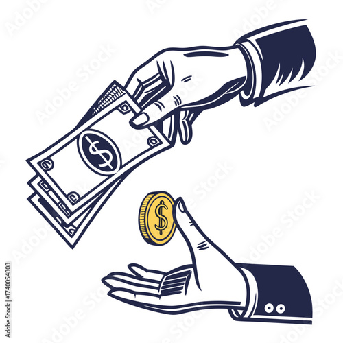Hands exchanging money graphic
