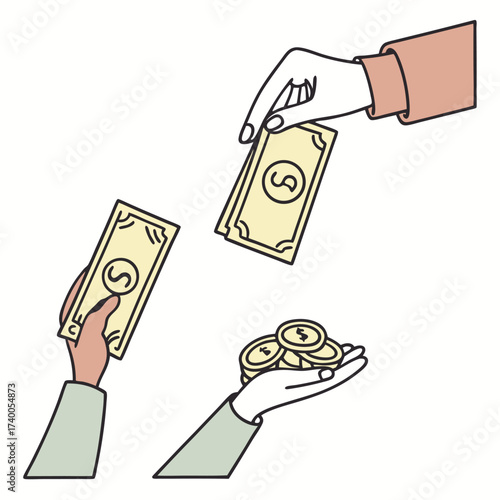 Hands exchanging money illustration