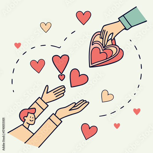 Hands giving heart shaped gift box