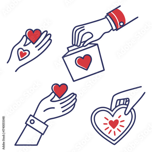 Hands giving hearts donation box illustration