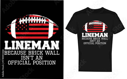 Football lineman silhouette with a because brick wall text graphic representing strength and defense in american football