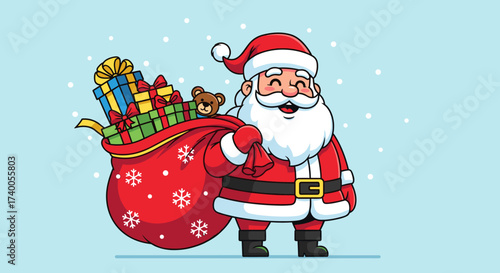 Happy Santa Claus Carrying A Sack Of Presents