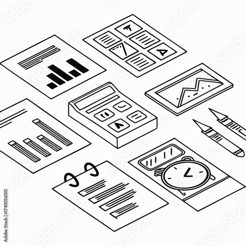 Isometric business tools illustration