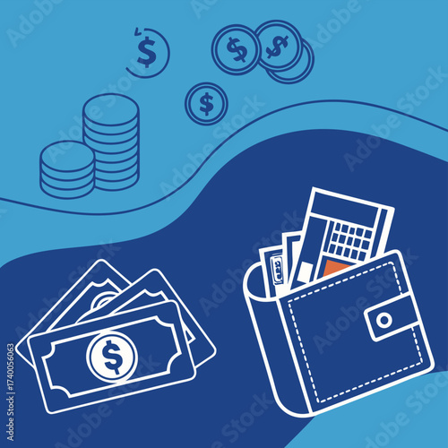 Modern wallet and currency illustration