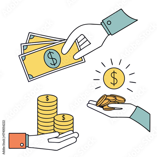 Money exchange hands graphic illustration