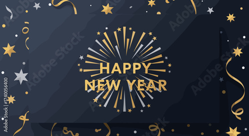 Happy New Year Festive Celebration Banner with Sparklers and Confetti