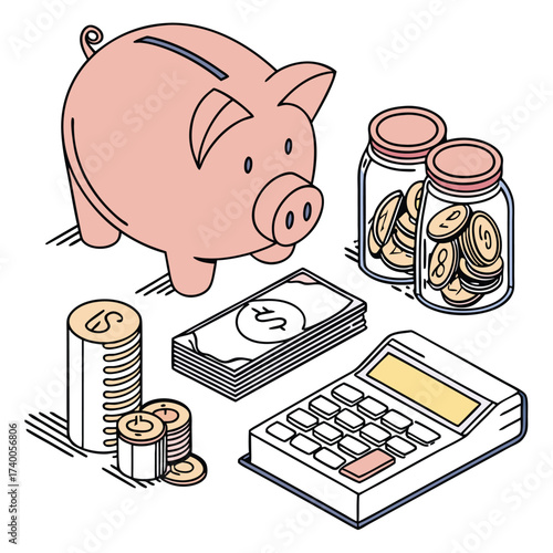 Isometric financial planning illustration