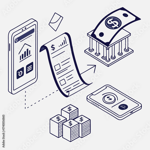 Isometric financial transaction illustration