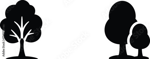 Black tree silhouette vector illustration with simple design, nature symbol, eco friendly graphic element, forest icon, minimal botanical shape