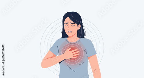 Woman Experiencing Chest Pain and Discomfort