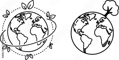 Earth eco vector illustration, planet with leaves, sustainability icon, environmental protection design, save nature symbol, green energy globe, ecology friendly world