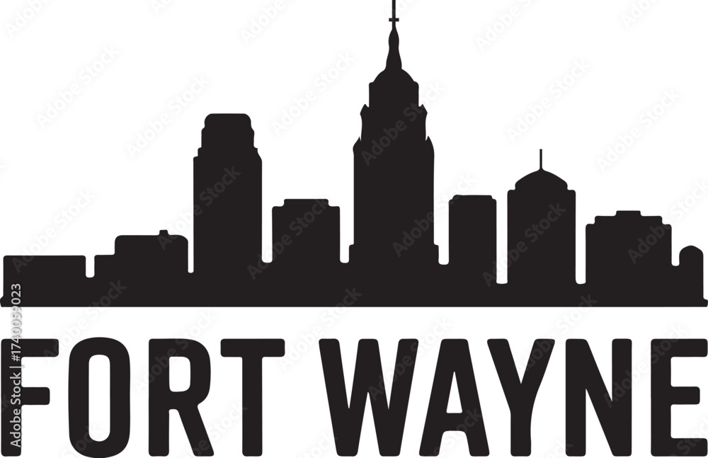 Fototapeta premium Fort Wayne skyline silhouette vector illustration in black color