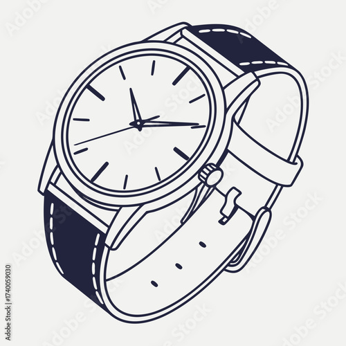 Classic wristwatch, line art style illustration