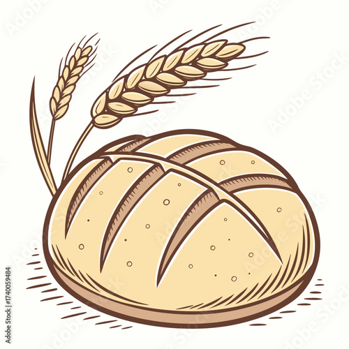 Illustration of a loaf of bread with wheat