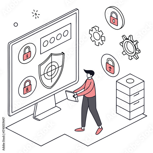 Person interacting with security system on monitor