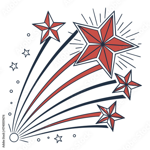 Patriotic stars shooting with red and blue trails