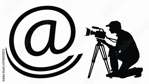 Person operating video camera email symbol graphic