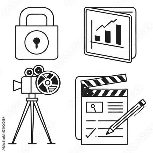 Outlined icons for business and production