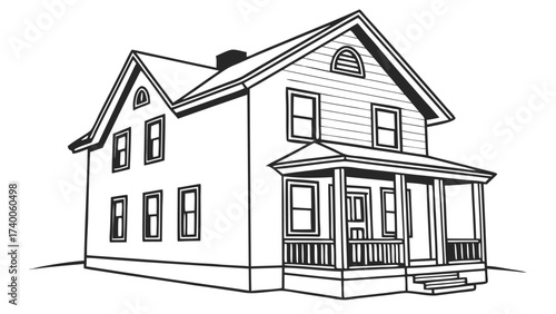 Outlined two story house illustration