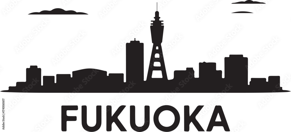 Fototapeta premium Fukuoka skyline silhouette vector illustration in black color