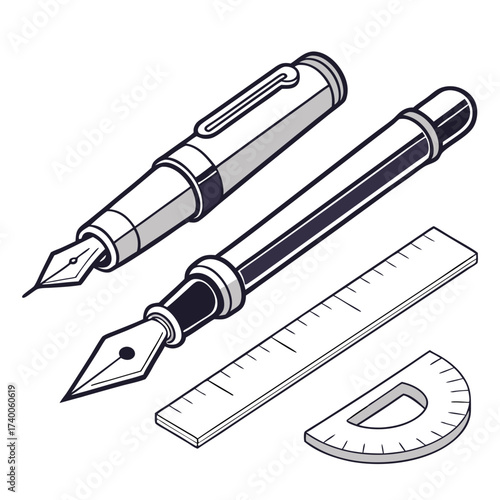 Pens ruler protractor vector design