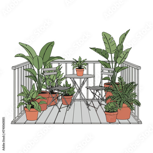 Balcony Garden With Table and Chairs Vector
