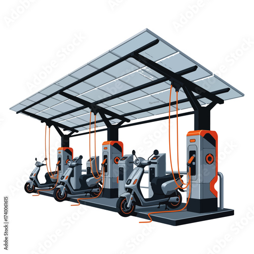 Electric Scooters Charging Station Vector Illustration