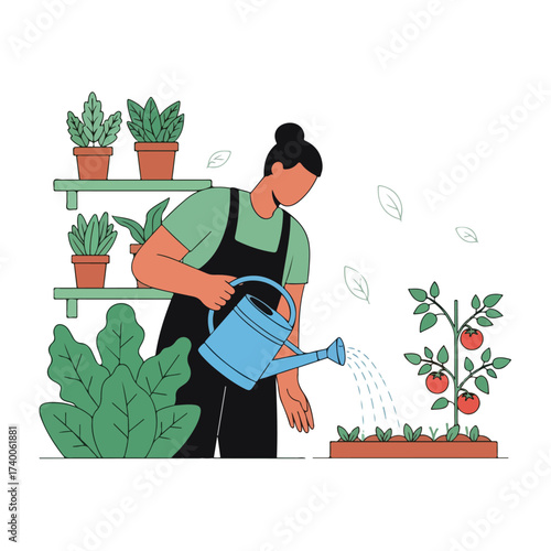 Gardener Watering Plants With Watering Can