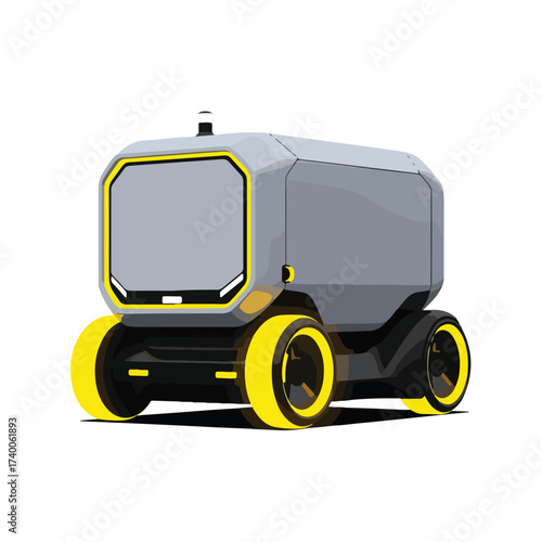 Grey Delivery Vehicle With Yellow Accents