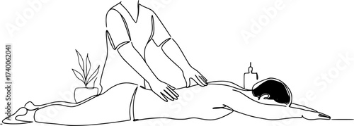 Continuous one line drawing of relaxing massage trendy minimalist illustration. Vector