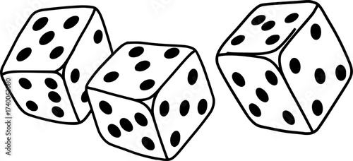 Dice in whimsical line art style. Cute casino symbol for girls bachelorette. Trendy and coquette drawing for invitation and banner for holidays. Doodle vector illustration