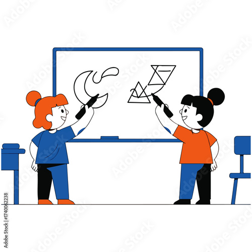 Kids Drawing on Whiteboard Illustration