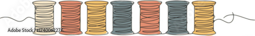 Spools of thread in one continuous line drawing. Spool symbol for atelier and fashion design concept in simple linear style. Editable stroke. Doodle vector illustration