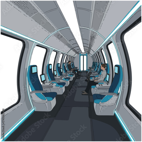 Modern Train Interior With Passengers Illustration