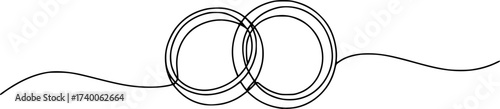 One continuous line drawing of Wedding rings. Romantic elegance concept and symbol proposal engagement and love marriage in simple linear style. Editable stroke. Outline vector illustration