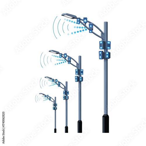 Row of Smart Enabled Street Light Poles