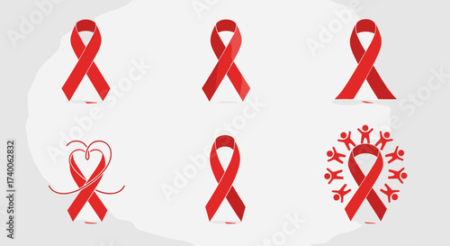 Red Ribbon Symbols for Health Awareness and Support