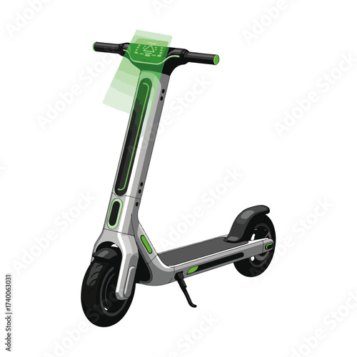Silver and Green Electric Scooter Illustration