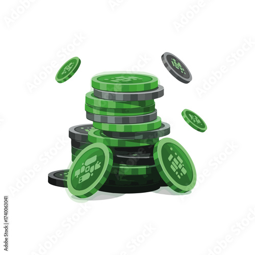 Stack of Green Crypto Coins Vector Illustration