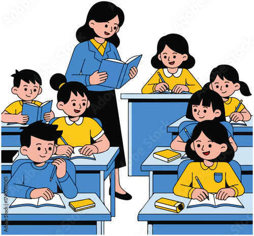 Teacher Reading Book With Students in Class