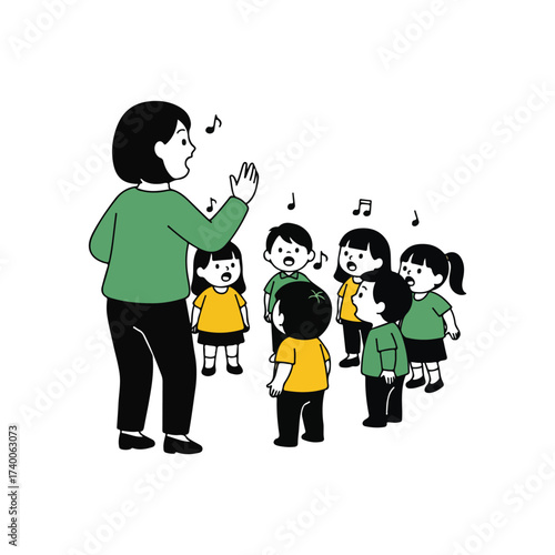 Teacher With Students Singing Together Illustration