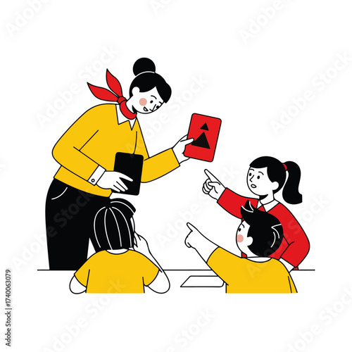 Teacher Showing Flashcard to Elementary Students