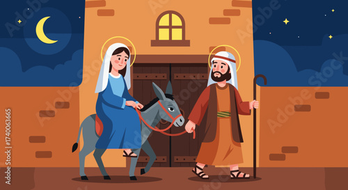 Mary and Joseph Travel to Bethlehem Seeking Shelter