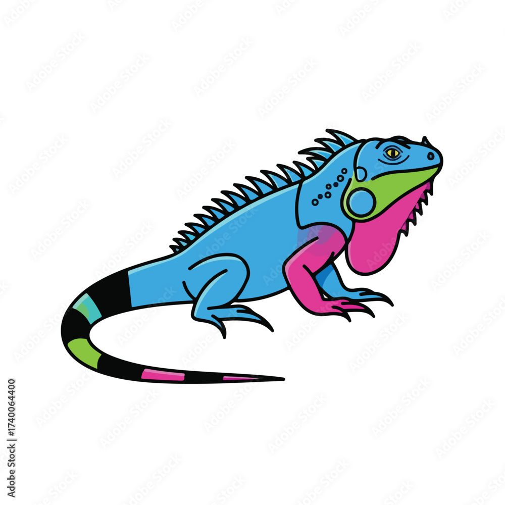 Fototapeta premium Iguana Flat Abstract Vector with Neon Accents and Clean Outlines