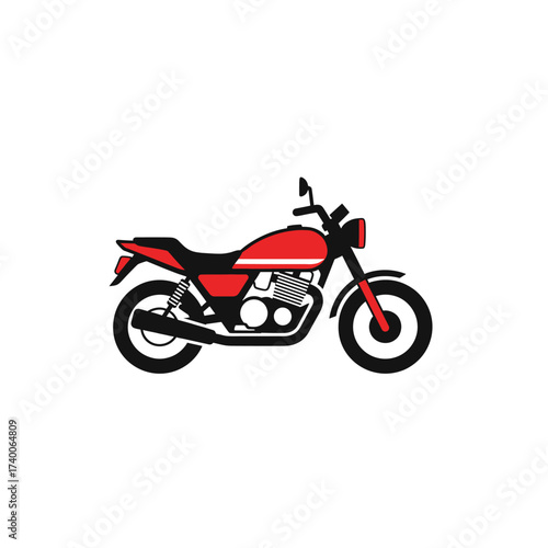 A red and black motorcycle illustration with a white stripe on the fuel tank, shown from a side view.