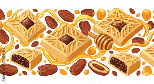 Delicious Honey Date Pastries Seamless Pattern
